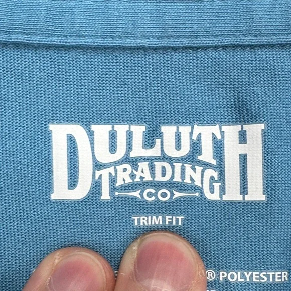 Duluth Trading Co. Mens Polo Shirt Medium Blue Trim Fit Coolmax Rugby Pocket